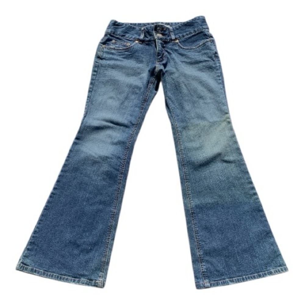 VTG‎ Express Seffaro Denim Jeans Flare Leg Precision Fit Size 0/2 Medium Wash